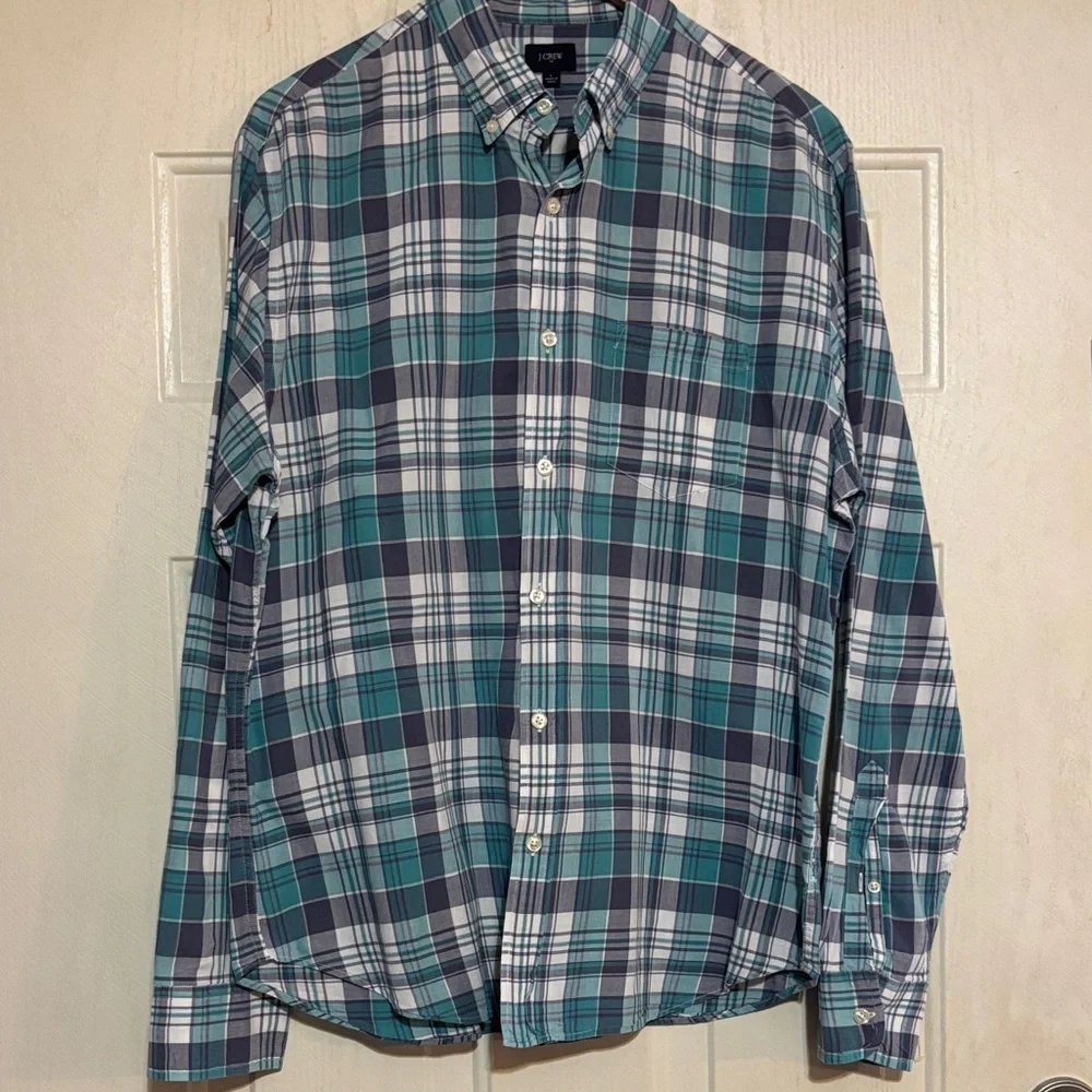 J. Crew Teal and Gray Plaid Men's‎ Shirt